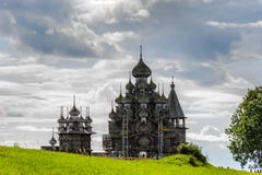Wooden Church At Kizhi Under Reconstruction Royalty Free Stock Photography