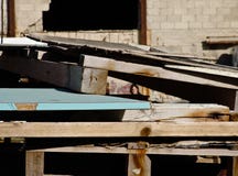 Wooden construction structures stacked in an industrial site, outside stock image Wooden construction structures stacked in an industrial site, outside stock image