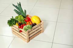 Wooden Crate With Fresh Vegetables. Space For Text Stock Photography Wooden Crate With Fresh Vegetables. Space For Text Stock Photography