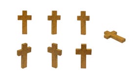 Wooden cross isolated on white background.