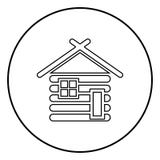 Wooden house Barn with wood Modular log cabins Wood cabin modular homes icon outline black color vector in circle round vector illustration Wooden house Barn with wood Modular log cabins Wood cabin modular homes icon outline black color vector in circle round vector illustration