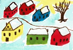 Wooden Houses in Norway in Winter Time stock illustration Wooden Houses in Norway in Winter Time stock illustration
