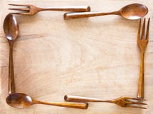 Wooden kitchenware frame on wooden background Stock Image Wooden kitchenware frame on wooden background Stock Image