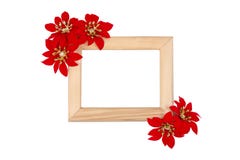 Wooden Photo Frame With Red Flowers Stock Photo Wooden Photo Frame With Red Flowers Stock Photo