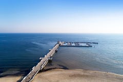 Wooden pier with marina in Sopot resort, Poland. Aerial view royalty free stock photo Wooden pier with marina in Sopot resort, Poland. Aerial view royalty free stock photo