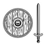 Wooden shield and sword set of vector objects vector illustration Wooden shield and sword set of vector objects vector illustration