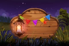 Wooden sign and lamp. Nature landscape. Vector background royalty free illustration Wooden sign and lamp. Nature landscape. Vector background royalty free illustration