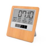 Wooden Solar Digital Modern Alarm Clock. 3d Rendering Royalty Free Stock Photo Wooden Solar Digital Modern Alarm Clock. 3d Rendering Royalty Free Stock Photo