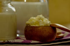 Homemade milk kefir and kefir grain - oraganic probiotic drink royalty free stock image Homemade milk kefir and kefir grain - oraganic probiotic drink royalty free stock image
