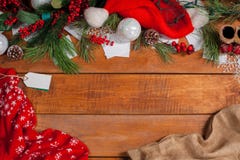 The wooden table with Christmas decorations