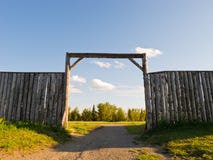 Wooden wall and gate of an old fort stock photos Wooden wall and gate of an old fort stock photos