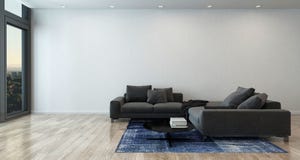 Woonkamer met Gray Sofa in Moderne Flat royalty-vrije stock afbeelding Woonkamer met Gray Sofa in Moderne Flat royalty-vrije stock afbeelding