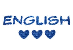 sign in symbol english blue and on glitter three white of English hearts Word abstract sign in symbol english blue and on glitter three white of English hearts Word abstract