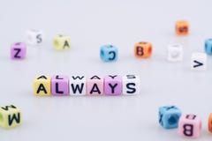 ALWAYS word text written on colorful cube with bokeh cube word b. Lock background stock illustration ALWAYS word text written on colorful cube with bokeh cube word b. Lock background stock illustration