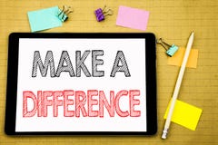 Word, writing Make A Difference. Business concept for Motivation Success Written on tablet laptop, wooden background with sticky n stock photos Word, writing Make A Difference. Business concept for Motivation Success Written on tablet laptop, wooden background with sticky n stock photos