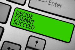 Word writing text Decide Commit Succeed. Business concept for achieving goal comes in three steps Reach your dreams Keyboard green vector illustration Word writing text Decide Commit Succeed. Business concept for achieving goal comes in three steps Reach your dreams Keyboard green vector illustration