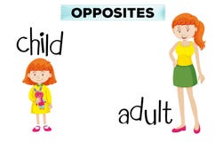 Wordcard opposto con il bambino e l'adulto illustrazione di stock Wordcard opposto con il bambino e l'adulto illustrazione di stock