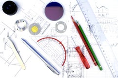 Work-area of an engineer and optics hardware developer Stock Images Work-area of an engineer and optics hardware developer Stock Images