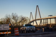 Work truck in front of Ravenel Bridge royalty free stock photos Work truck in front of Ravenel Bridge royalty free stock photos
