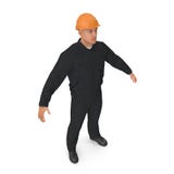 Worker In Black Uniform with Hardhat Standing Pose. 3D illustration, isolated royalty free illustration Worker In Black Uniform with Hardhat Standing Pose. 3D illustration, isolated royalty free illustration