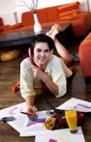 Working from home. Women is working from her home Working from home. Women is working from her home