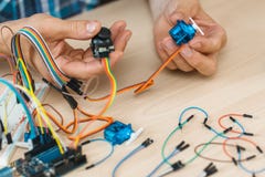 Workplace of engineer working with electronics stock photo Workplace of engineer working with electronics stock photo