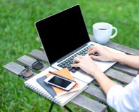 Workspace relaxing chill out work for office and design laptop smartphone with morning coffee Stock Photography Workspace relaxing chill out work for office and design laptop smartphone with morning coffee Stock Photography