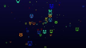 World Animal Day. neon icons background. seamless pattern. loop animation. small, multicolored icons, illustrations or
