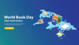 World book day website banner design with world maps and book network across the worlds stock illustration World book day website banner design with world maps and book network across the worlds stock illustration