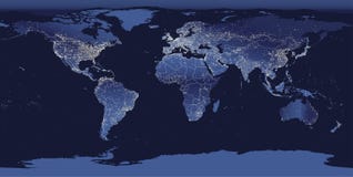 World city lights map. Night Earth view from space. Vector illustration