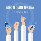 World Diabetes Day Awareness with hands hold the meter measures for blood sugar level hand hold drug and Drops of blood on circle Stock Image World Diabetes Day Awareness with hands hold the meter measures for blood sugar level hand hold drug and Drops of blood on circle Stock Image