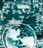 World Globe With Integrated Technology Elements Stock Photo