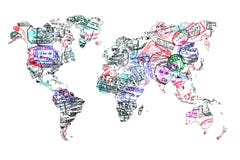 World map created with passport stamps