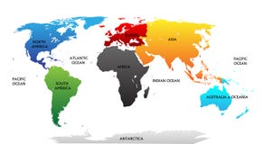 World map with highlighted continents vector illustration World map with highlighted continents vector illustration