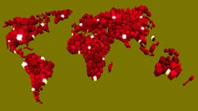 World map of red cubes with glowing data nodes vector illustration World map of red cubes with glowing data nodes vector illustration