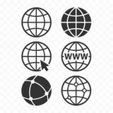World wide web concept globe icon set. Planet web symbol set. Globe icons