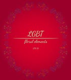 Wreath of LGBT color flowers in form of heart on red background. floral frame design elements for wedding invitation, greeting vector illustration Wreath of LGBT color flowers in form of heart on red background. floral frame design elements for wedding invitation, greeting vector illustration