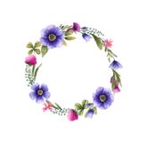 Wreath of meadow flowers in watercolor stock illustration Wreath of meadow flowers in watercolor stock illustration