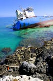 Wrecked Oil Tanker In Clean Sea Water Stock Image