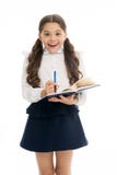 Write note to remember. Child school uniform smart kid happy make note. Child girl happy school uniform clothes holds stock image Write note to remember. Child school uniform smart kid happy make note. Child girl happy school uniform clothes holds stock image