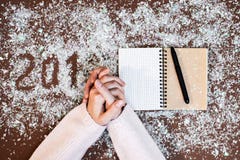 Writing 2018 flour. Christmas art design hand figures new year decoration Royalty Free Stock Photos Writing 2018 flour. Christmas art design hand figures new year decoration Royalty Free Stock Photos