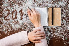 Writing 2018 flour. Christmas art design hand figures new year decoration Royalty Free Stock Images Writing 2018 flour. Christmas art design hand figures new year decoration Royalty Free Stock Images