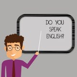 Writing note showing Do You Speak Englishquestion. Business photo showcasing Speaking learning different languages Man Standing royalty free illustration Writing note showing Do You Speak Englishquestion. Business photo showcasing Speaking learning different languages Man Standing royalty free illustration