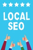 Writing note showing Local Seo. Business photo showcasing This is an effective way of marketing your business online Men women han stock illustration Writing note showing Local Seo. Business photo showcasing This is an effective way of marketing your business online Men women han stock illustration