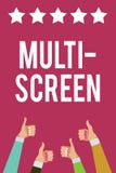 Writing note showing Multi Screen. Business photo showcasing Having or involving several screen especially in a cinema Men women h vector illustration Writing note showing Multi Screen. Business photo showcasing Having or involving several screen especially in a cinema Men women h vector illustration