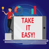 Writing note showing Take It Easy. Business photo showcasing Be relaxed do not worry about things stay calmed and rest. vector illustration Writing note showing Take It Easy. Business photo showcasing Be relaxed do not worry about things stay calmed and rest. vector illustration