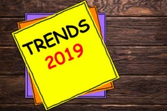 Writing note showing `TRENDS 2019`. royalty free illustration Writing note showing `TRENDS 2019`. royalty free illustration