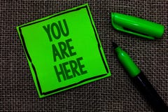 Writing note showing You Are Here. Business photo showcasing This is your location reference point global positioning system Black royalty free stock photography Writing note showing You Are Here. Business photo showcasing This is your location reference point global positioning system Black royalty free stock photography