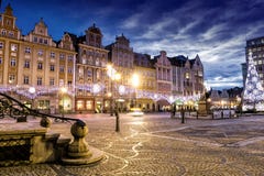 Wroclaw bij nacht, Polen stock fotografie Wroclaw bij nacht, Polen stock fotografie