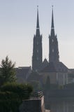 Wroclaw, Poland, February 2018. Ostrow Tumski. View of cathedral towers in morning smog. royalty free stock images Wroclaw, Poland, February 2018. Ostrow Tumski. View of cathedral towers in morning smog. royalty free stock images